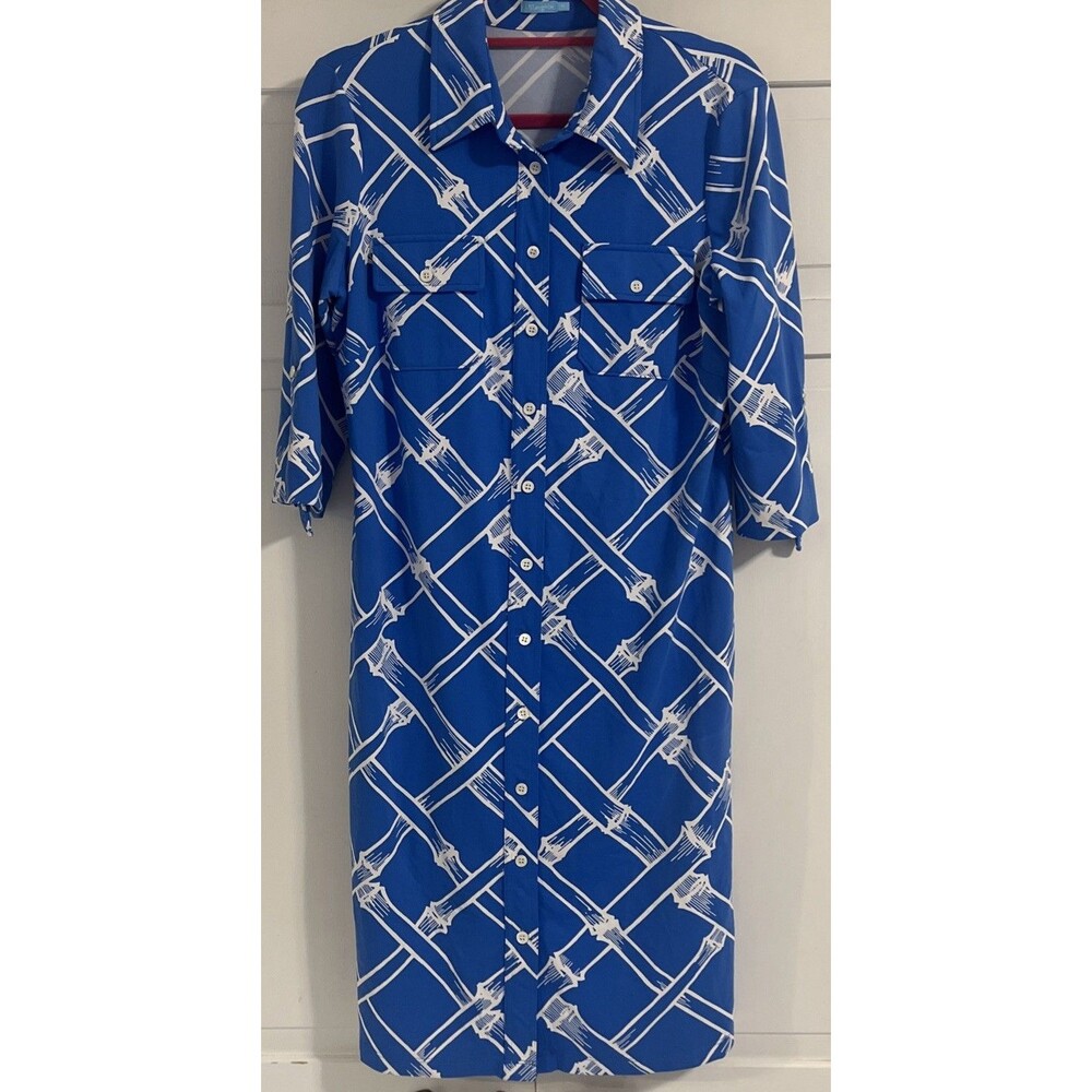 J McLaughlin Bamboo Pattern Midi Shirt Dress Size Medium